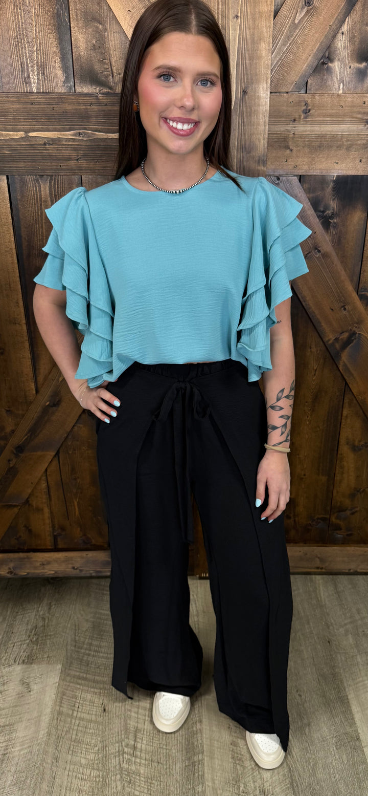 Black Crinkle Wide Leg Palazzo Pants*