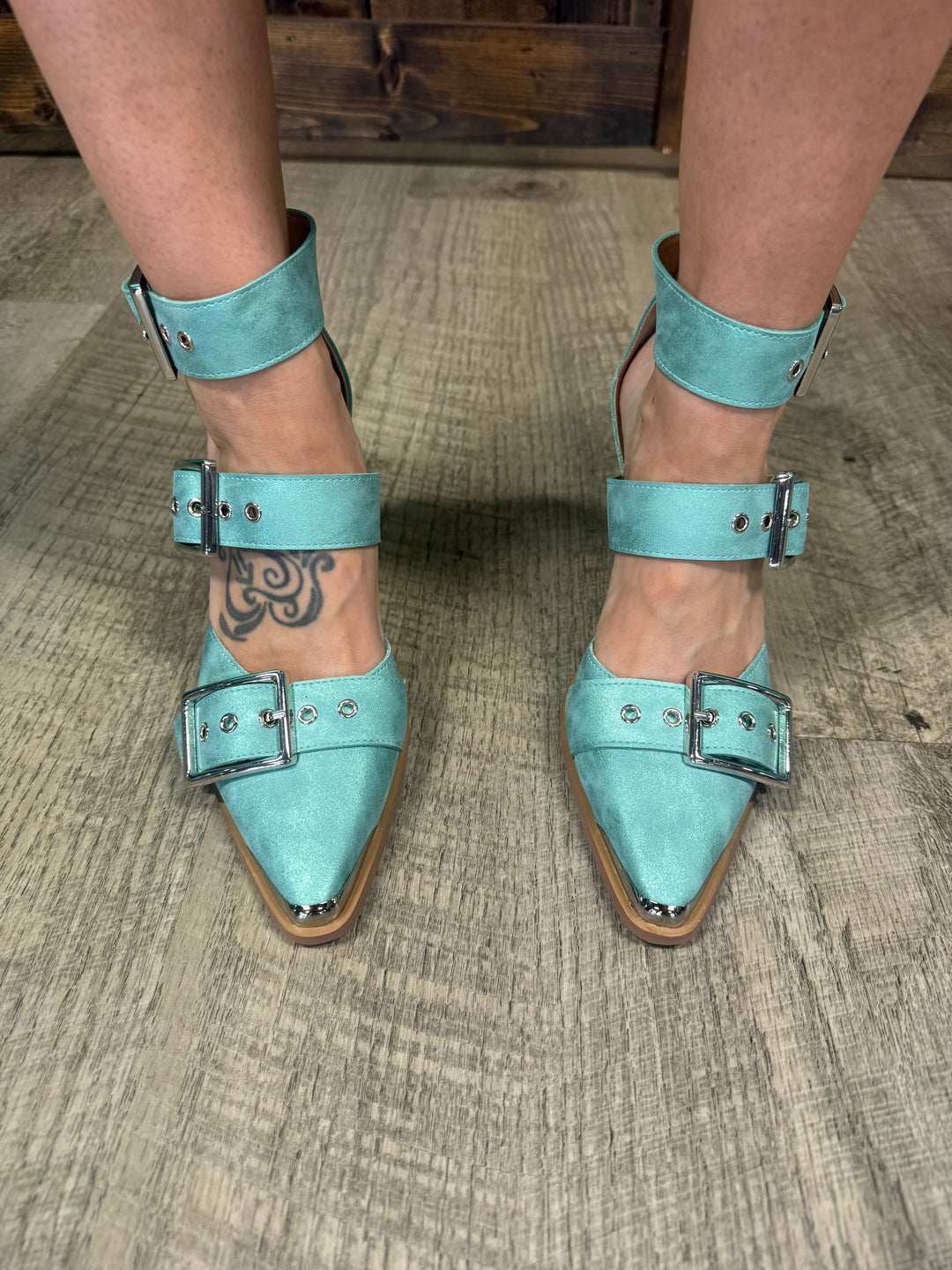 MiiM Pointed Toe Hollow Out Turquoise Hendrix Sandals