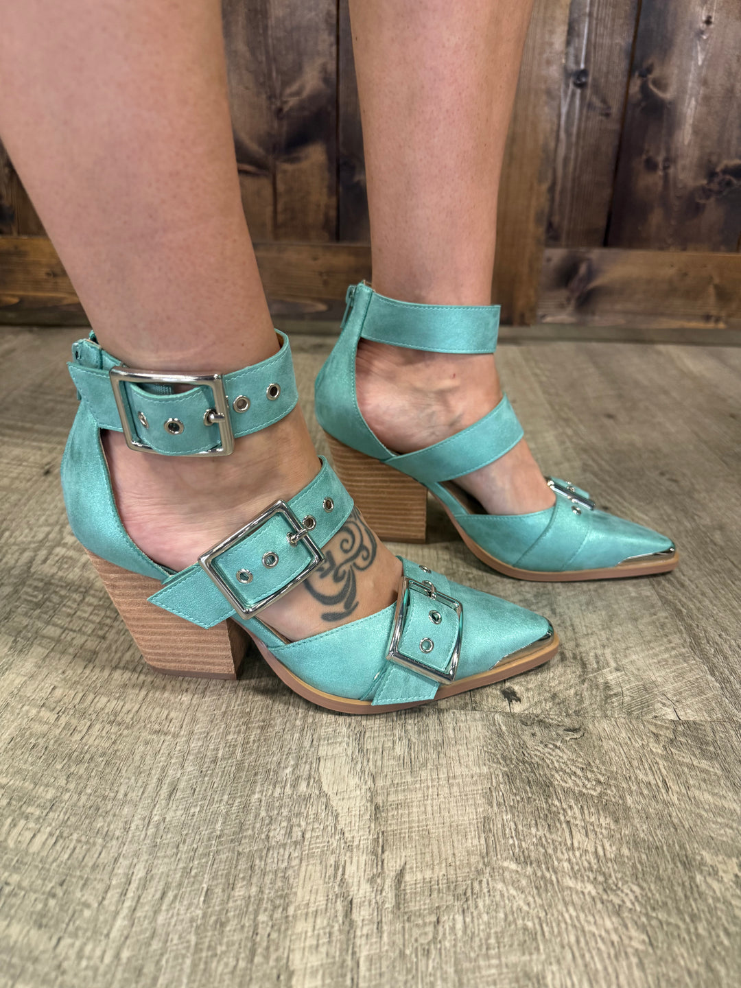 MiiM Pointed Toe Hollow Out Turquoise Hendrix Sandals