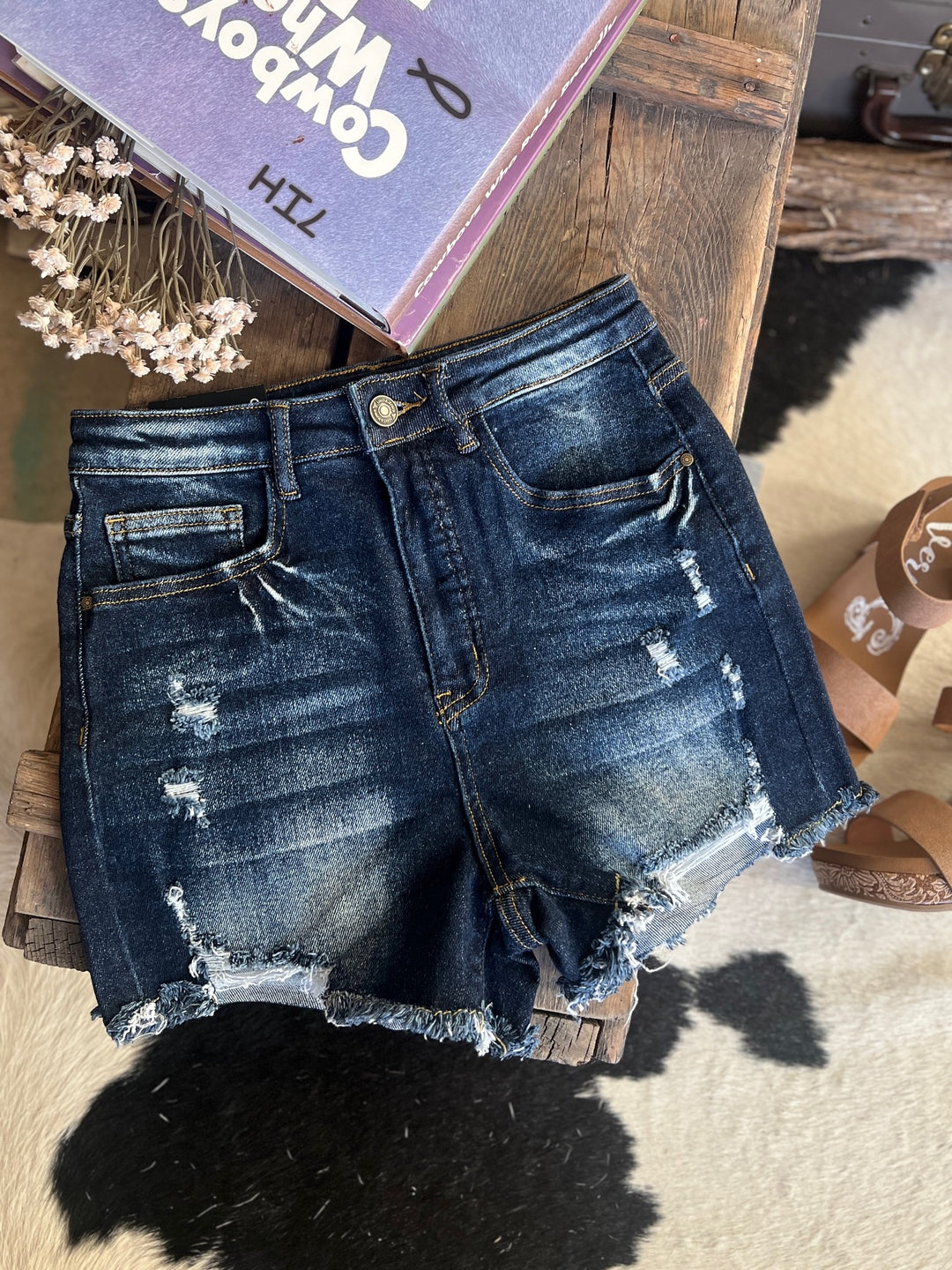 Distressed Tummy Control Denim Shorts - 2 Colors*