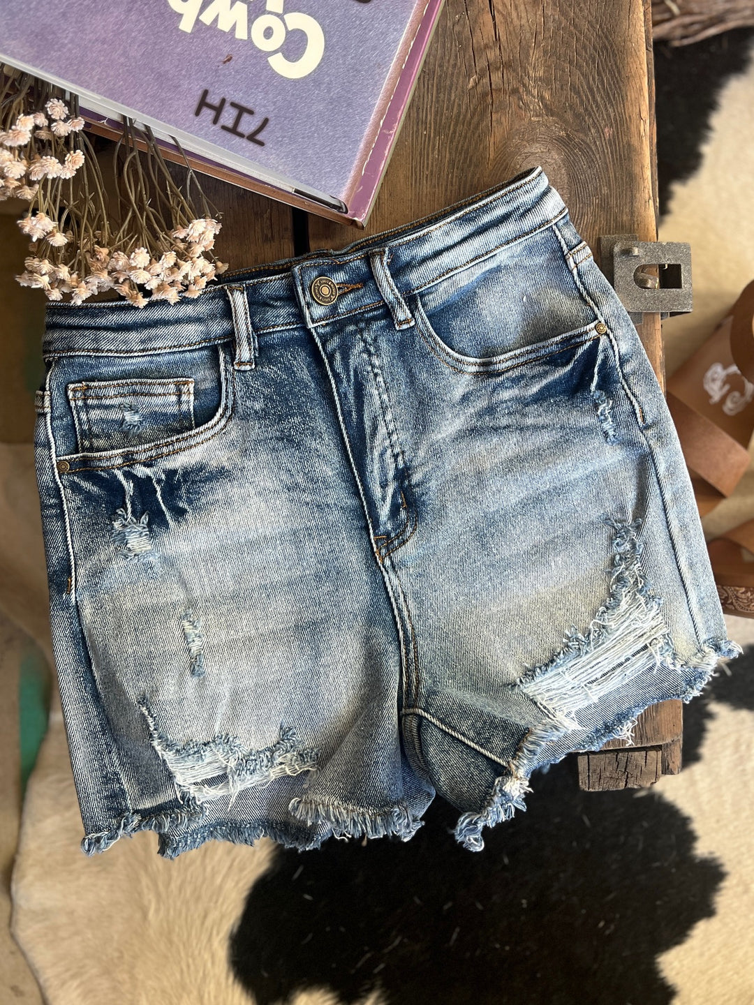 Distressed Tummy Control Denim Shorts - 2 Colors*