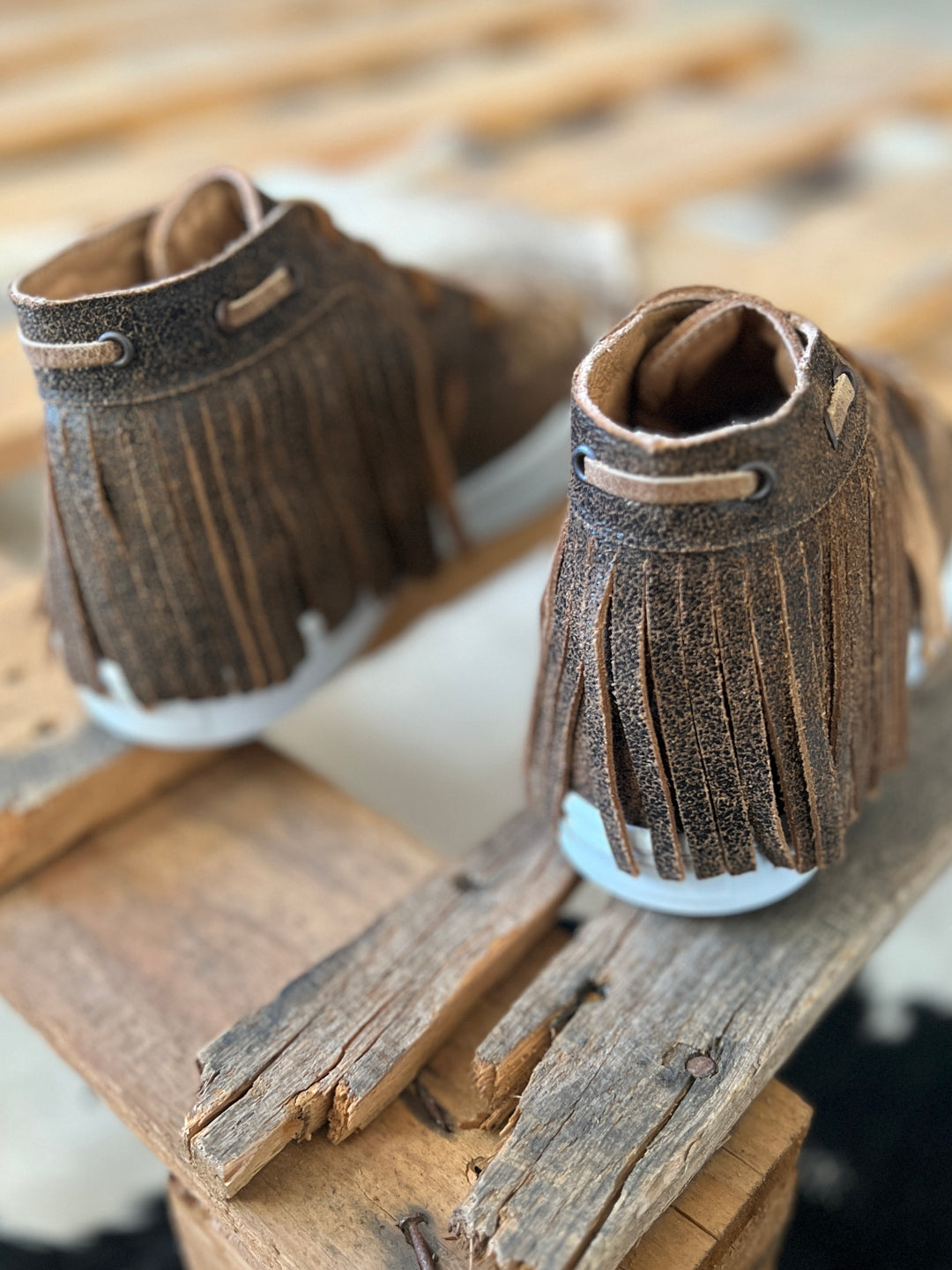 Agave Sky Leather Sneaker with Fringe