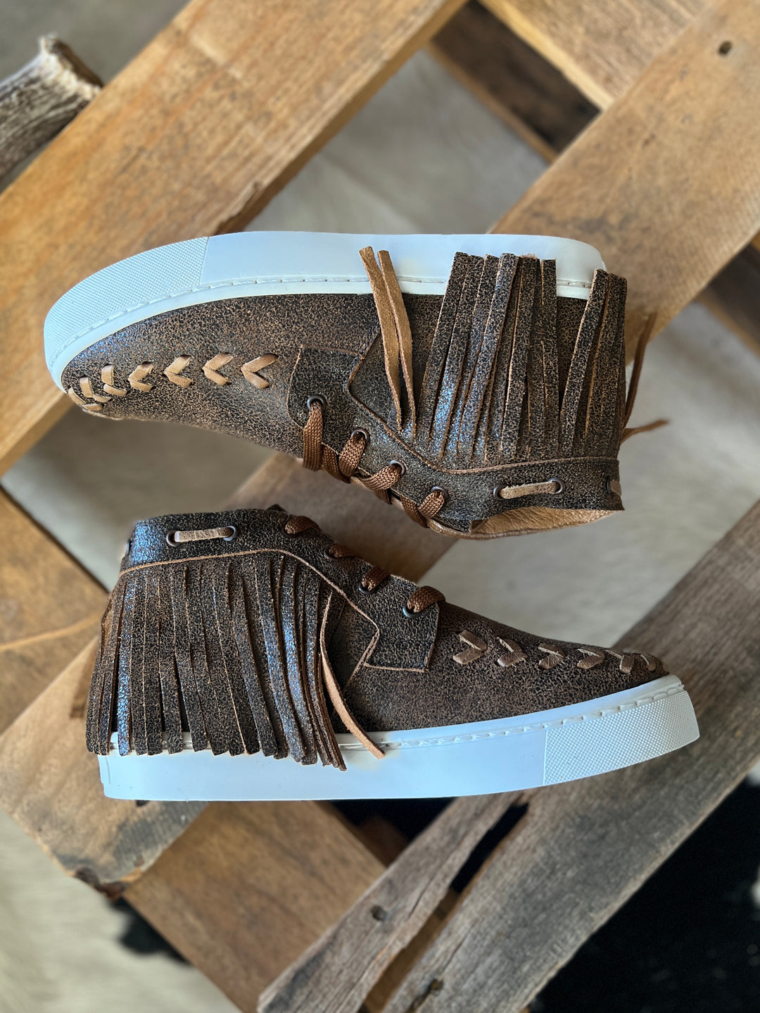 Agave Sky Leather Sneaker with Fringe