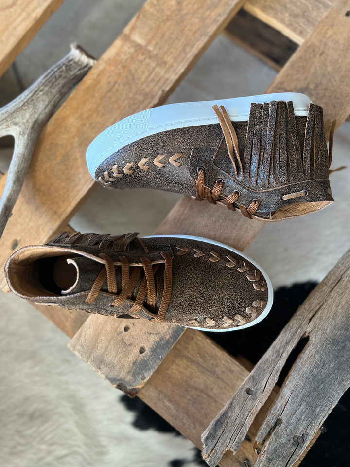 Agave Sky Leather Sneaker with Fringe
