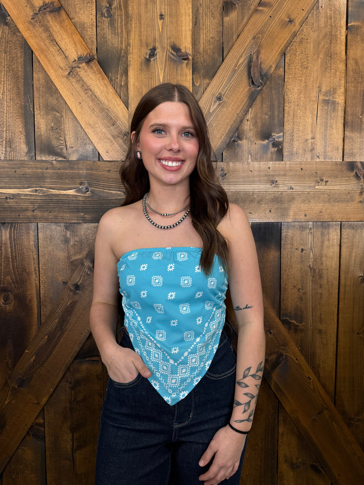 L&B Turquoise & Ivory Aztec Bandana Corset Top