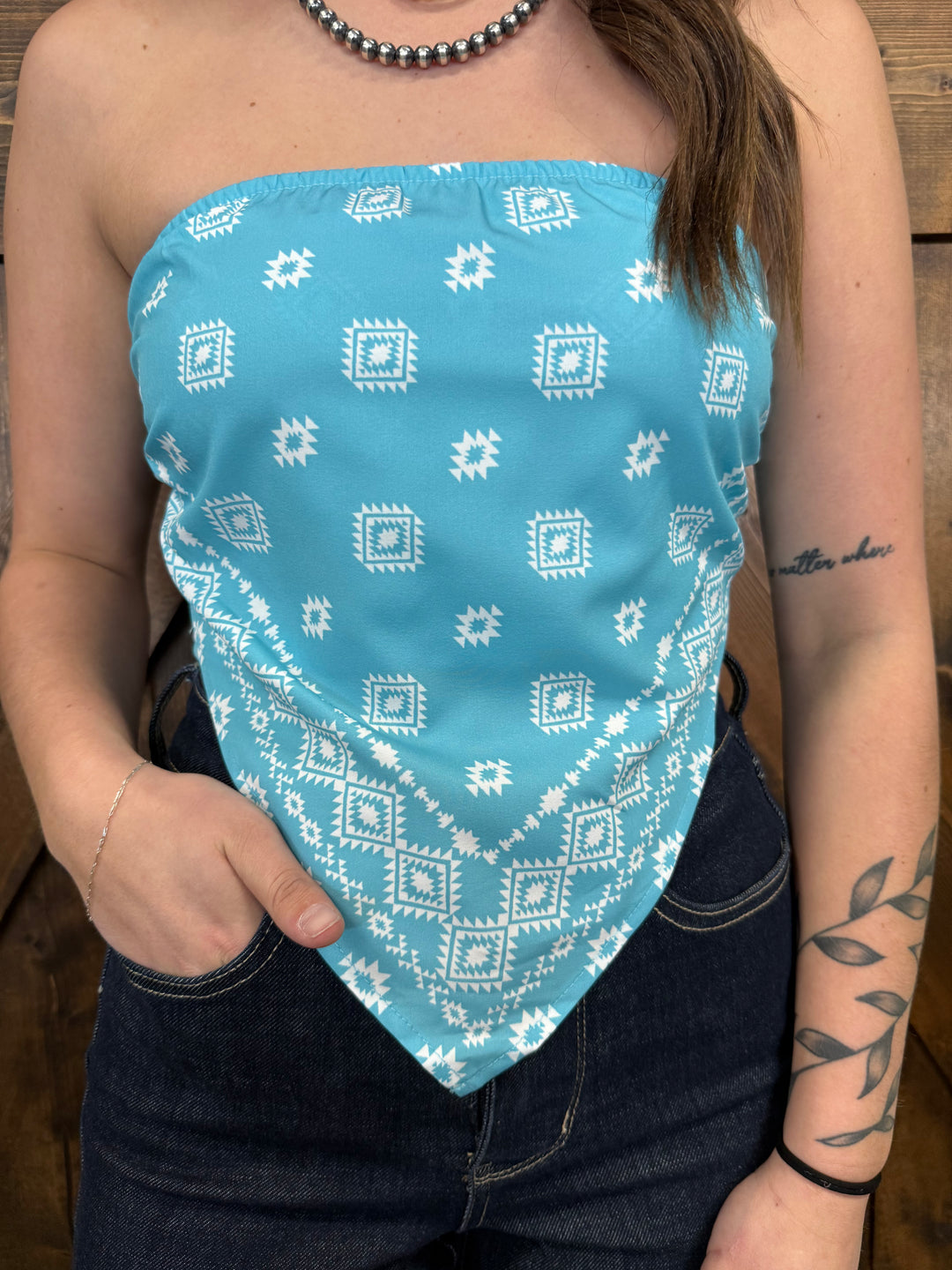 L&B Turquoise & Ivory Aztec Bandana Corset Top