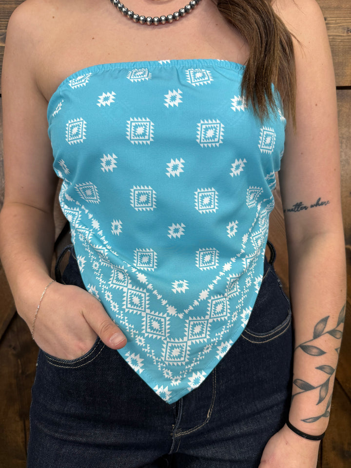 L&B Turquoise & Ivory Aztec Bandana Corset Top
