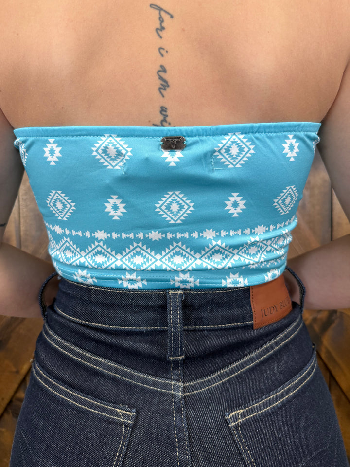 L&B Turquoise & Ivory Aztec Bandana Corset Top