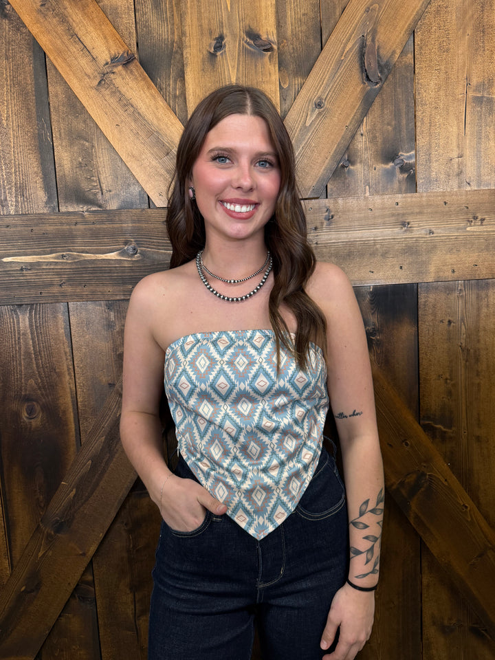 L&B Multi Aztec Strapless Bandana Corset Top