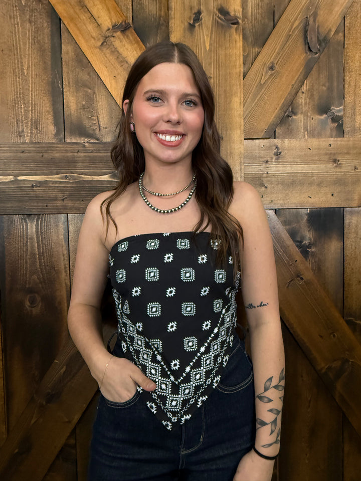 L&B Black & Ivory Aztec Print Bandana Corset Top
