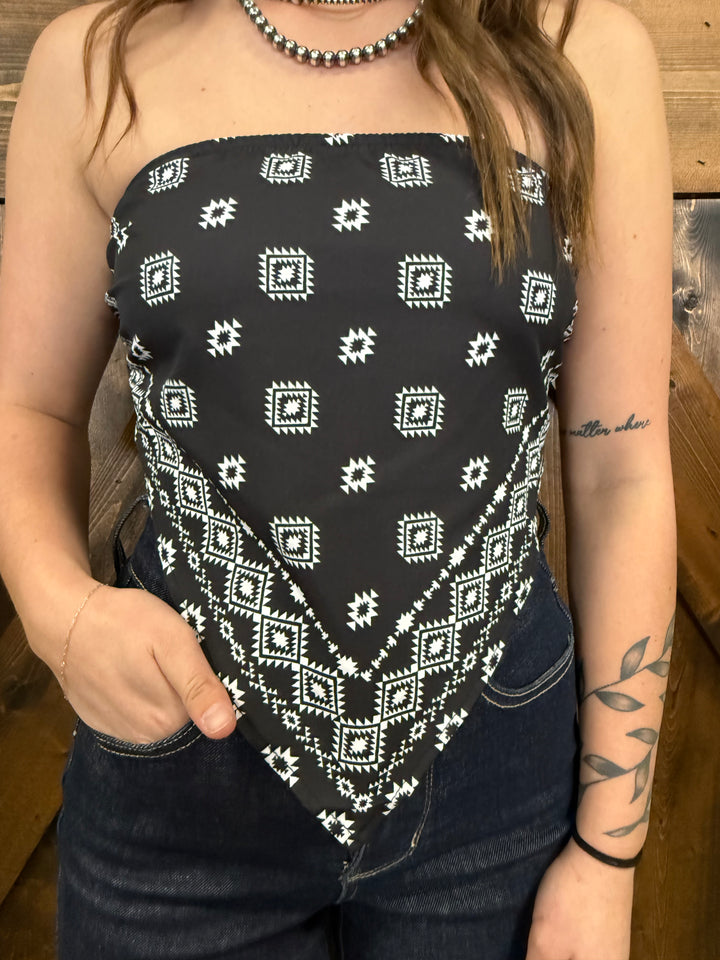 L&B Black & Ivory Aztec Print Bandana Corset Top