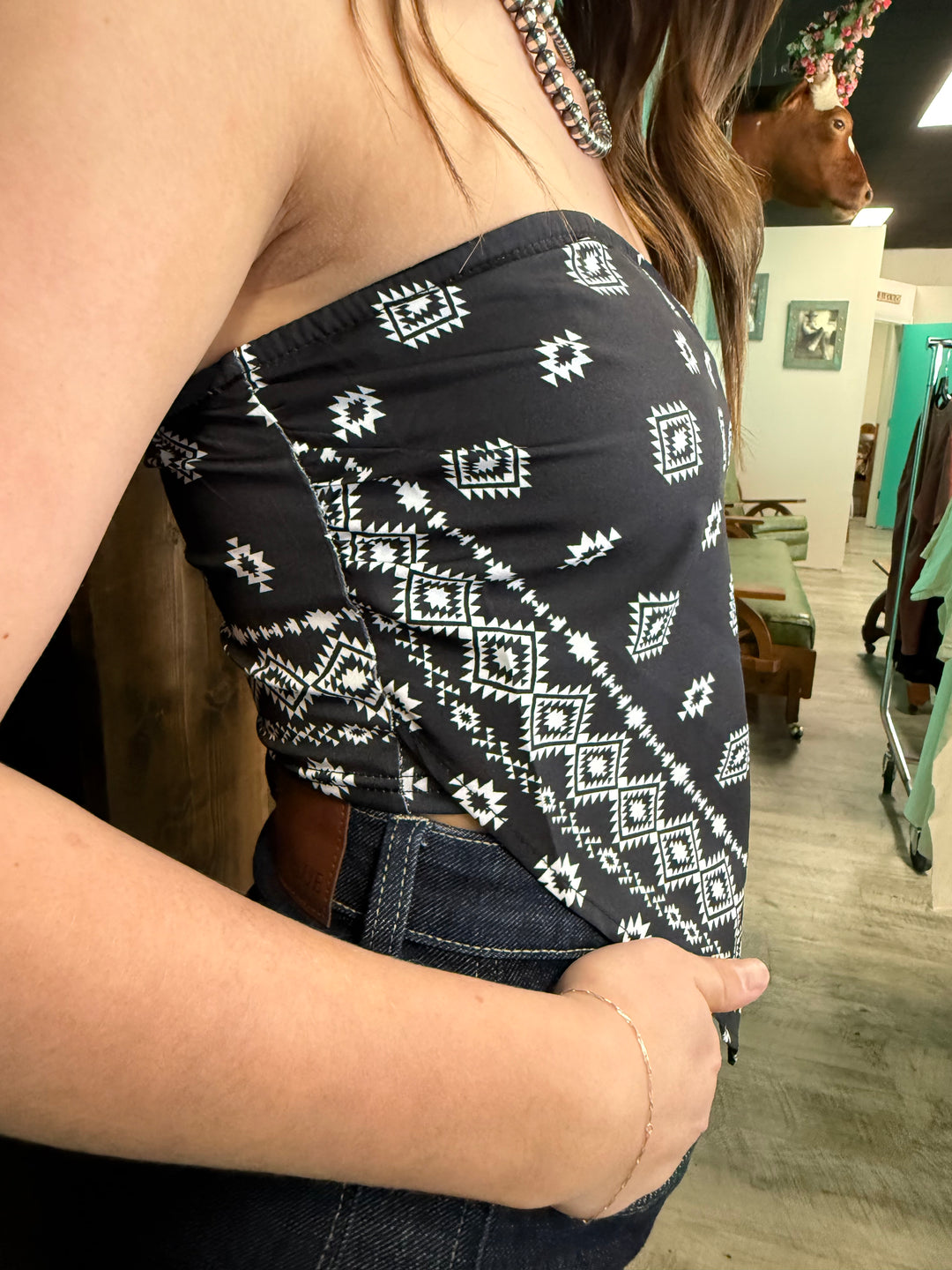 L&B Black & Ivory Aztec Print Bandana Corset Top