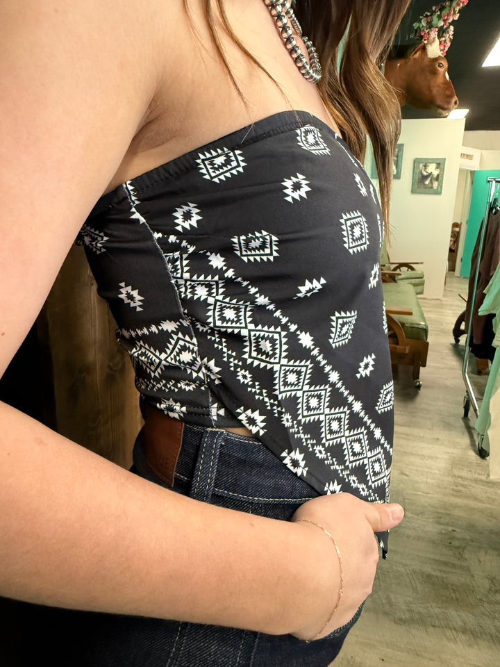 L&B Black & Ivory Aztec Print Bandana Corset Top
