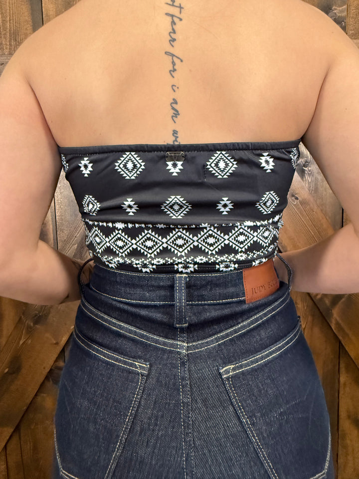 L&B Black & Ivory Aztec Print Bandana Corset Top