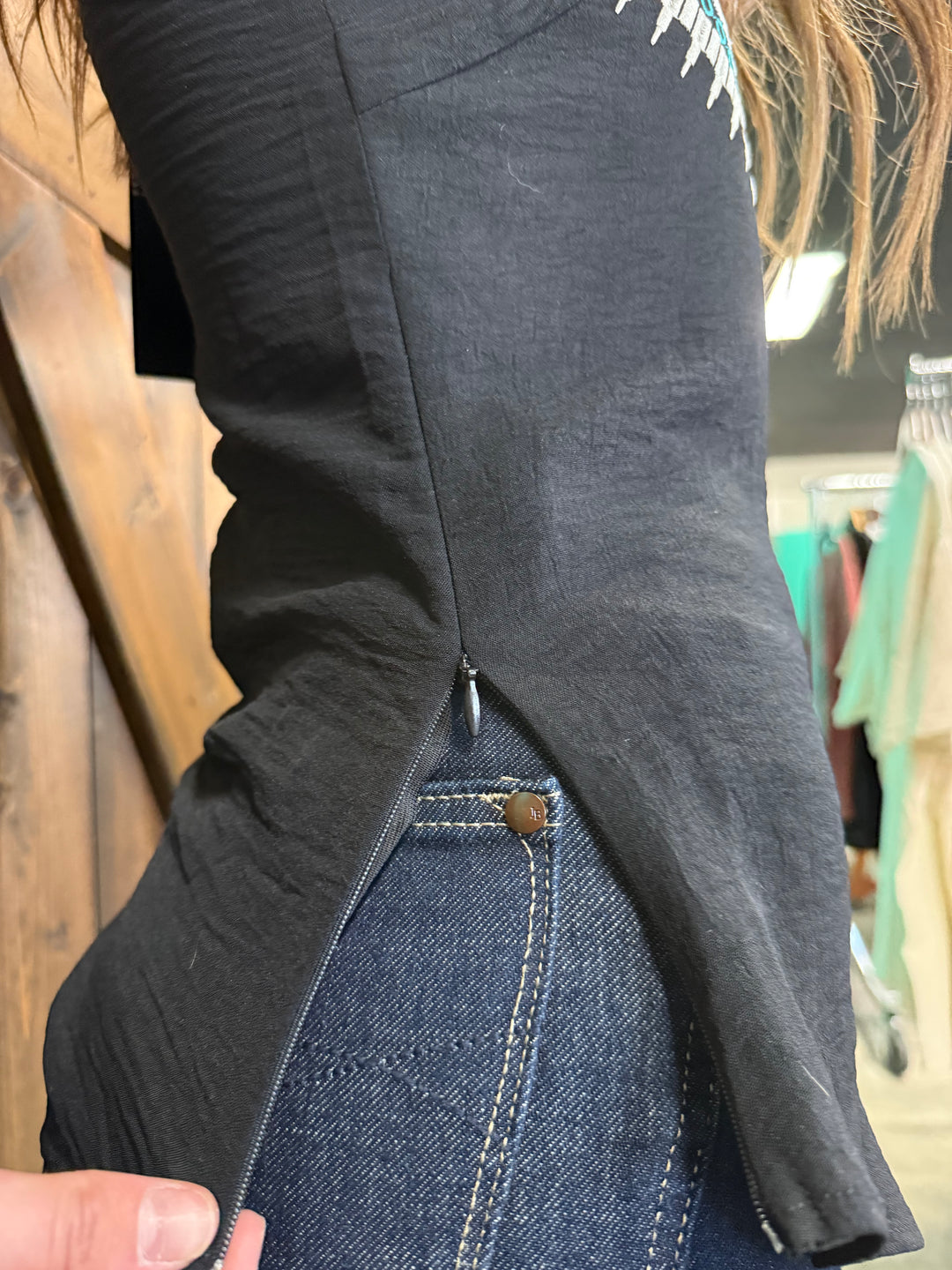 L&B Black Multi Aztec Embroidered Halter Top