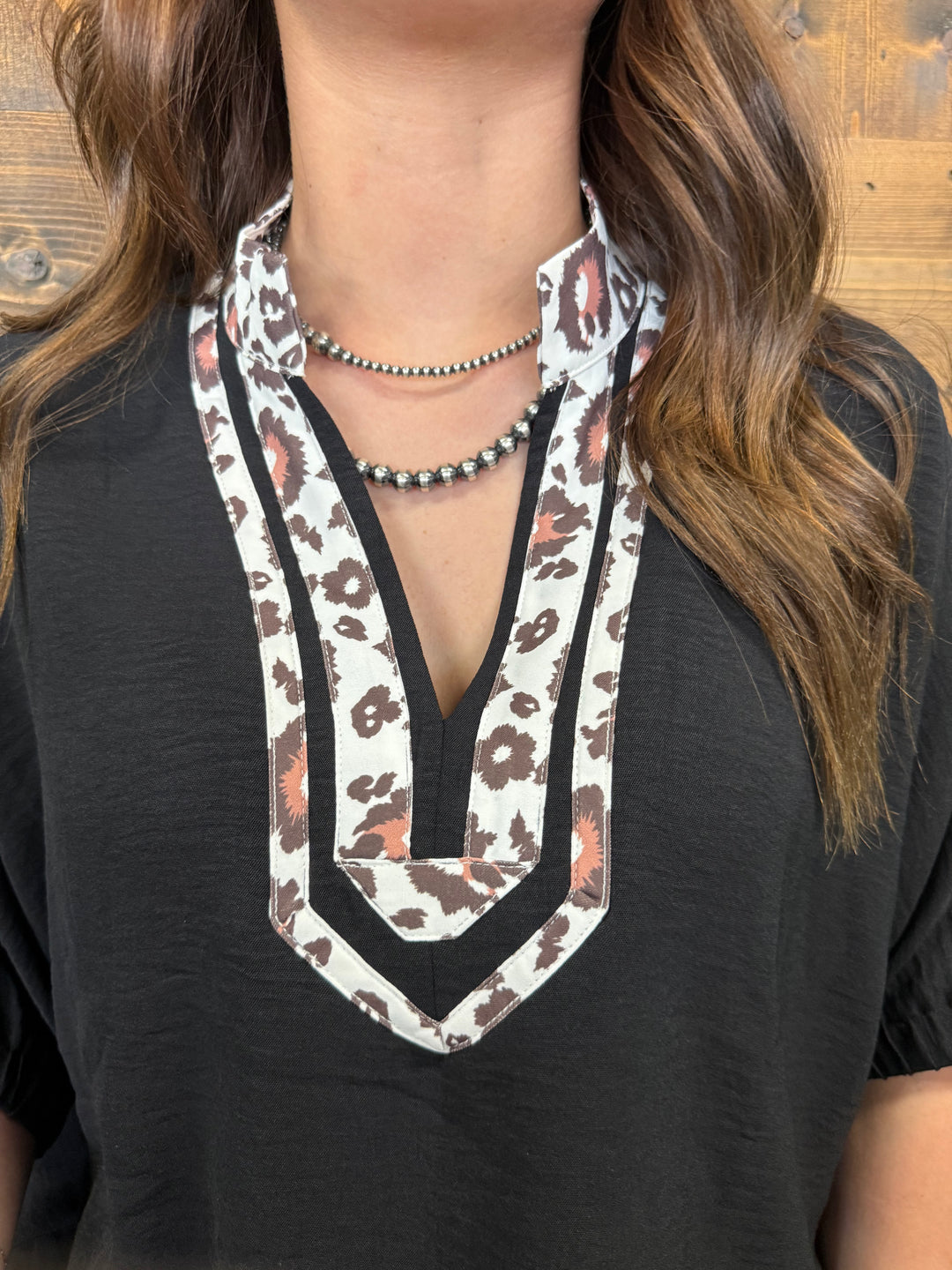 Western Leopard Print Trimmed Half Sleeve Top - 2 Colors