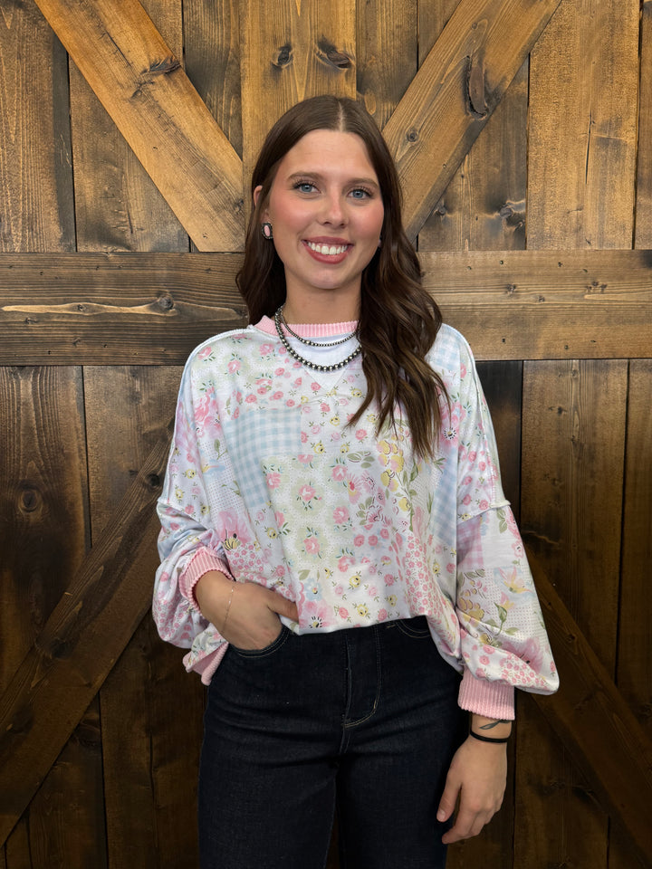 Haptics Crew Neck Drop Shoulder Floral Top- 2 Colors