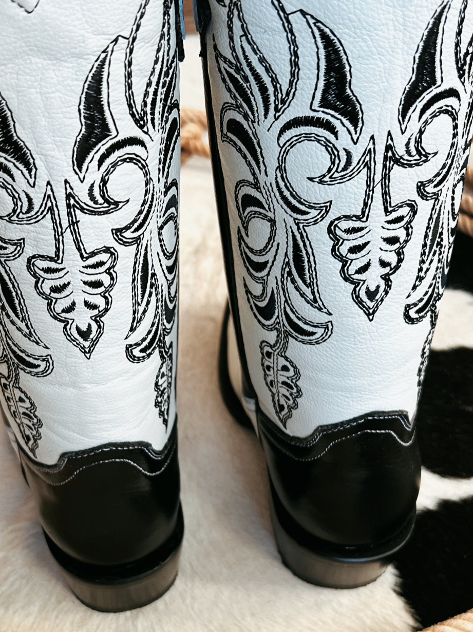 Women's Black and White Retro Boots | gussieduponline