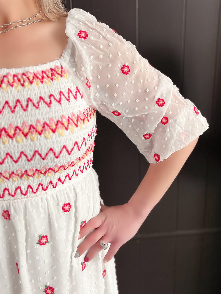 Ivory Floral Embroidered Dress