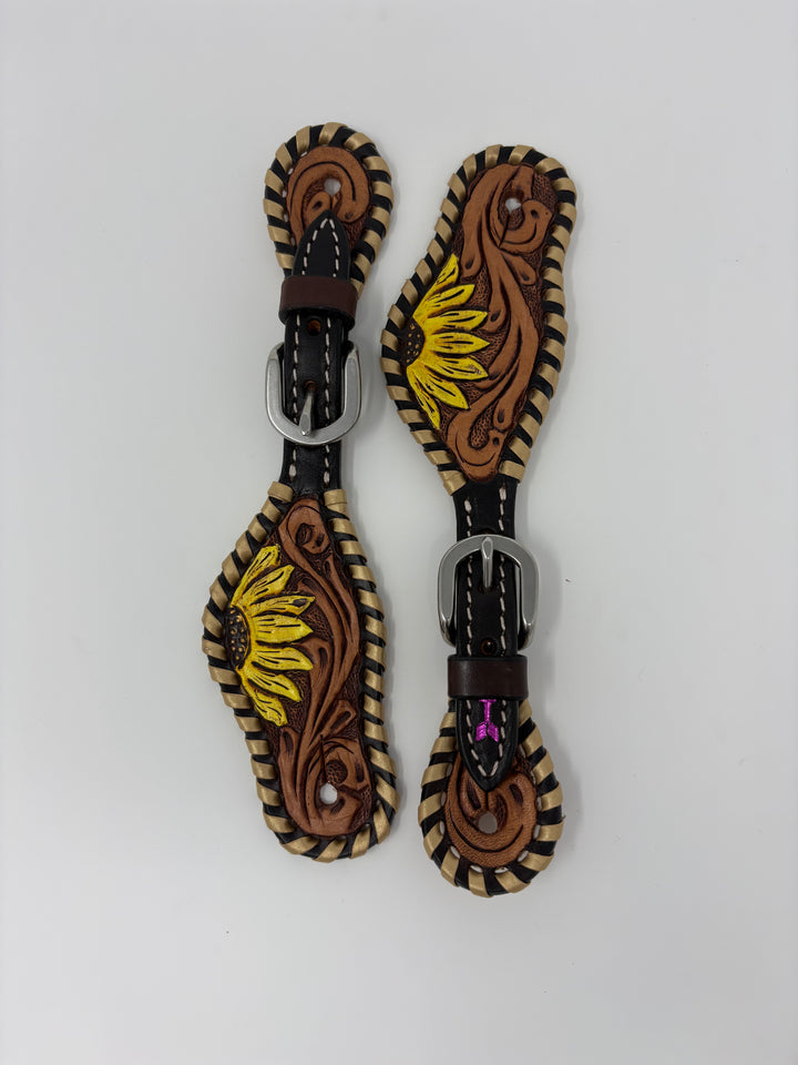 KIDS Rafter T Ranch Sunflower Tooled Spur Straps