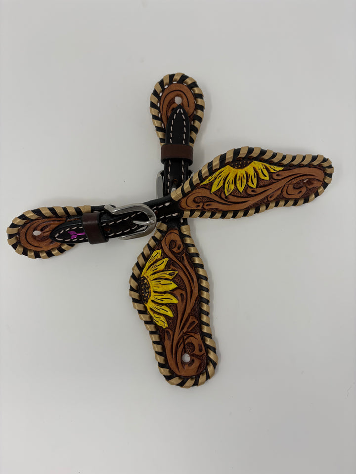 KIDS Rafter T Ranch Sunflower Tooled Spur Straps