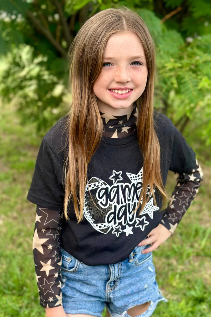 KIDS Sterling Kreek Go Team Go Black & Gold Mesh Top