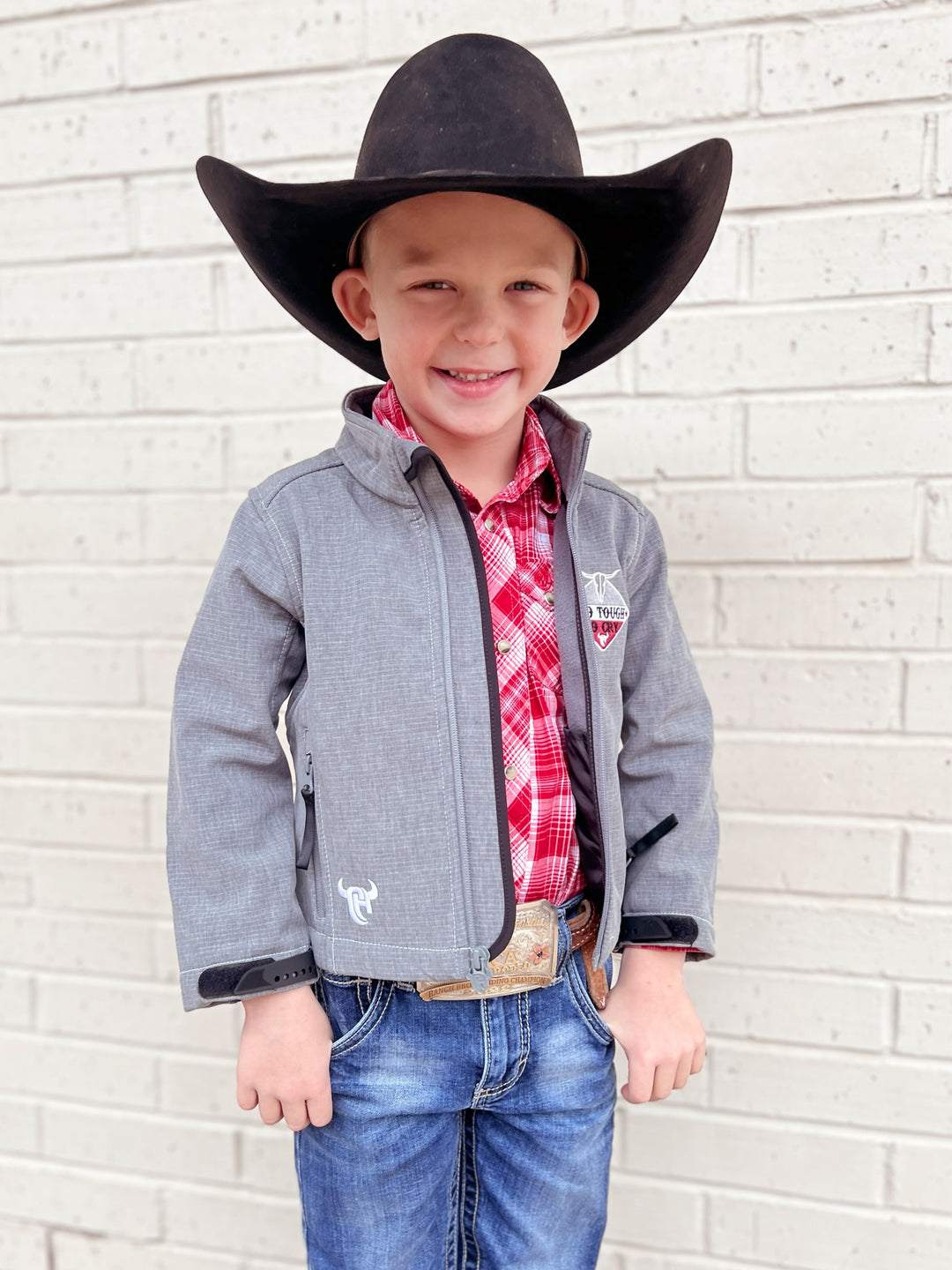 Kids Cowboy Hardware Grey Too Tough To Cry Jacket | gussieduponline
