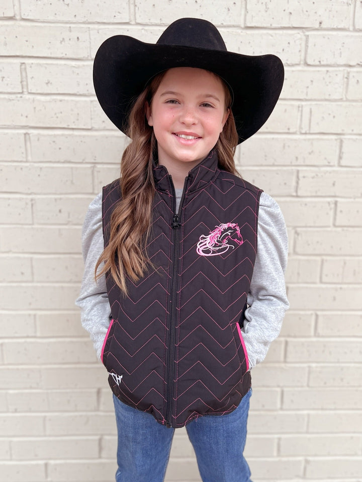 Kids Horse Quilted Black Vest | gussieduponline