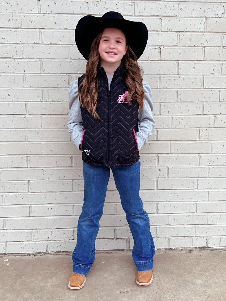 Kids Horse Quilted Black Vest | gussieduponline