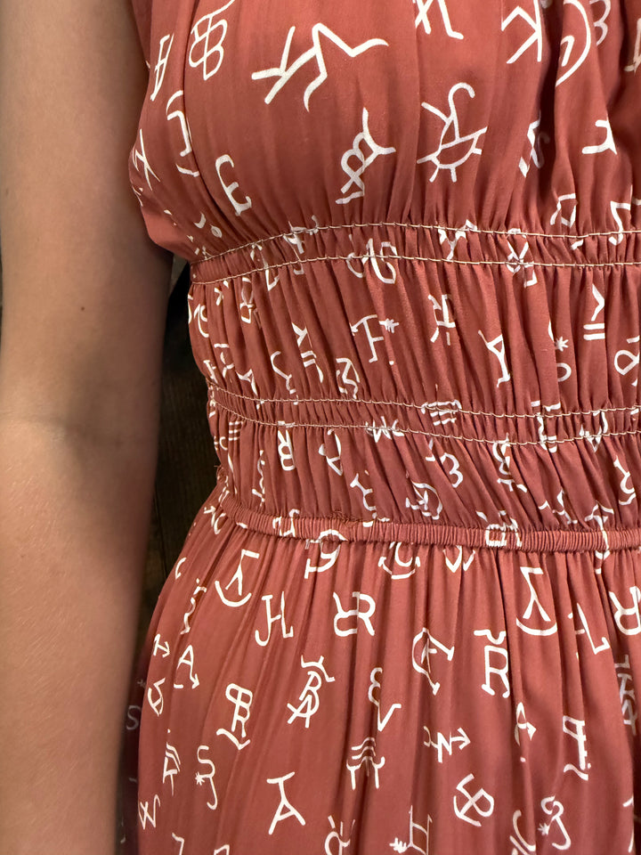 L&B Rust Cattle Brand Flutter Dress