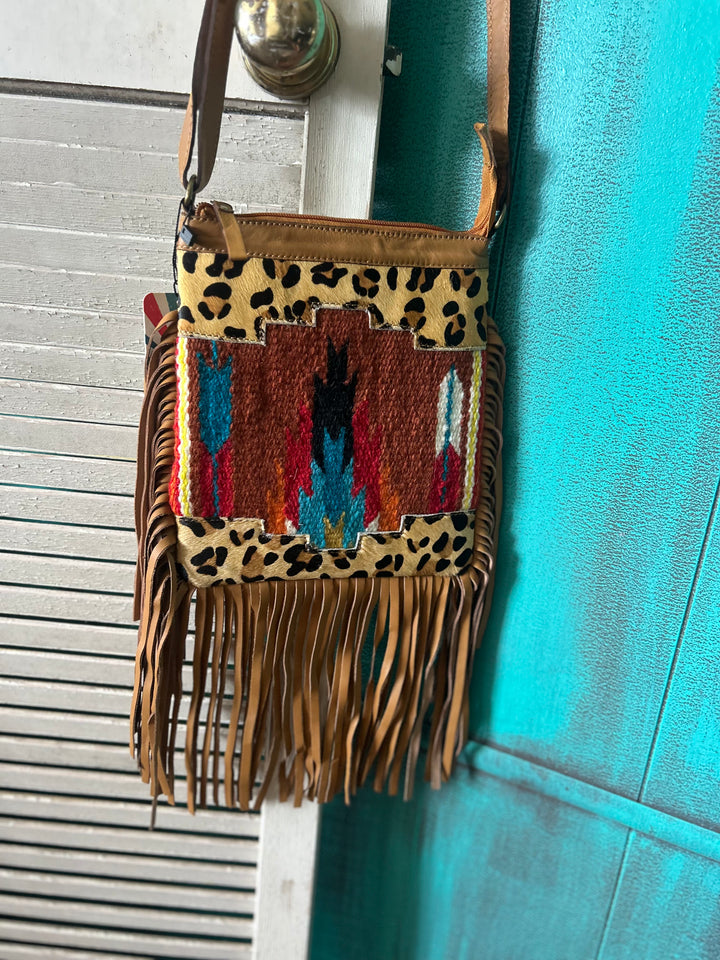 Leopard & Saddle Blanket Fringe Crossbody*