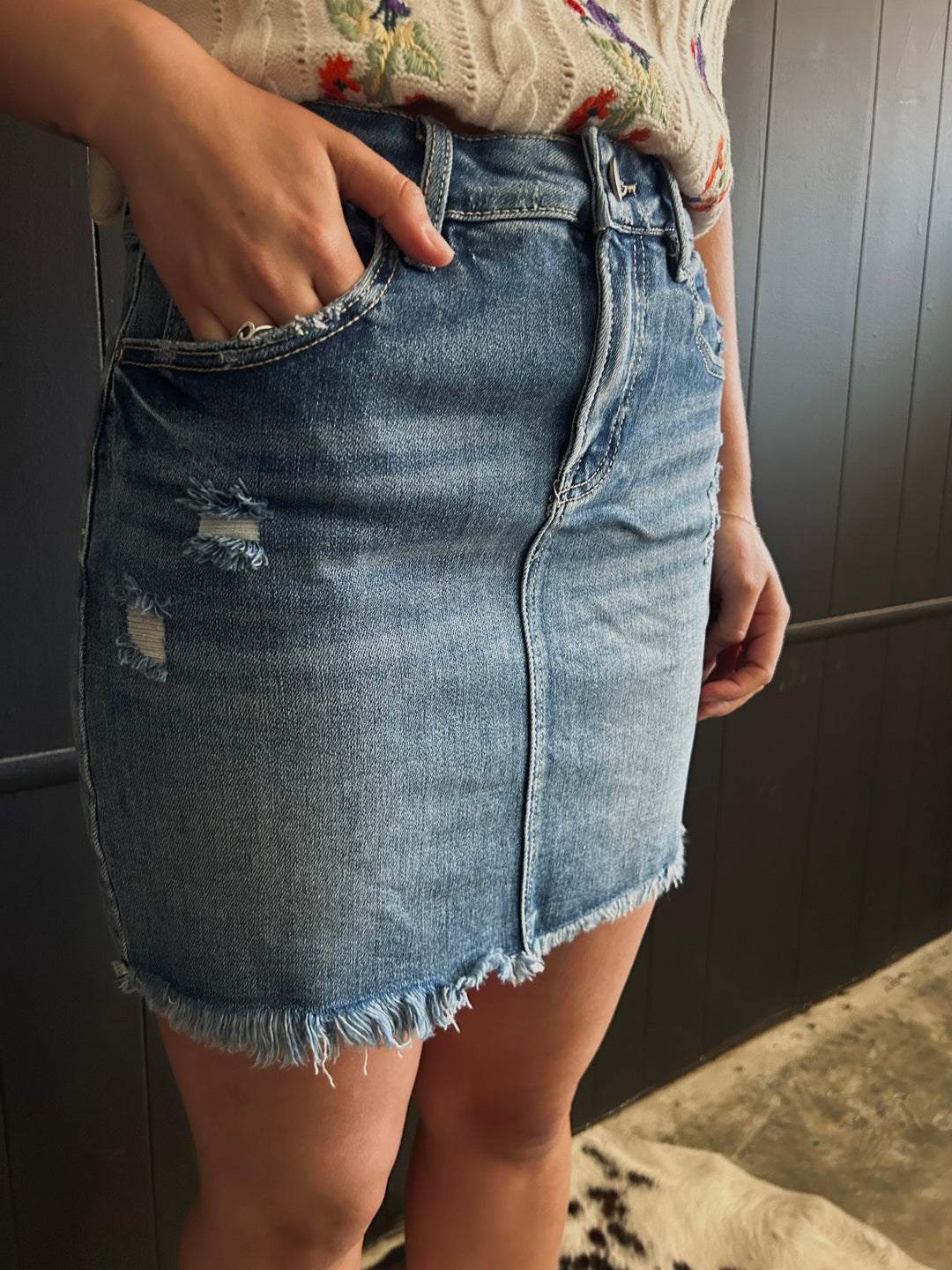 Mid Waist Medium Wash Pencil Skirt*