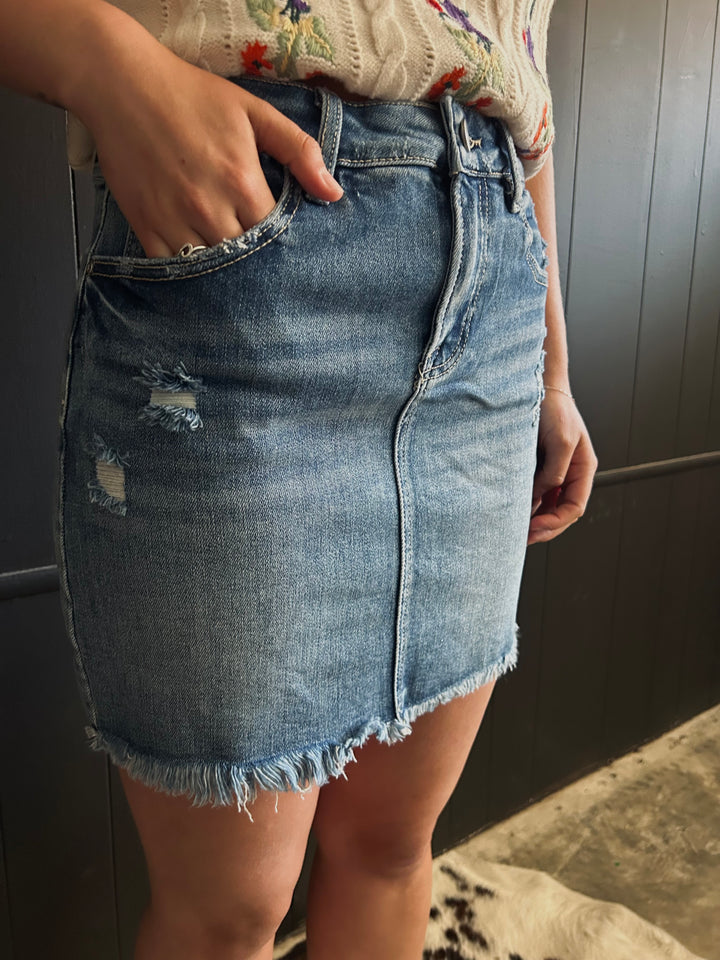 Mid Waist Medium Wash Pencil Skirt*