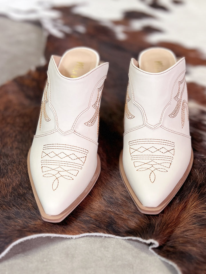 Miim Bree Ivory Western Style Boot Stitch Mule