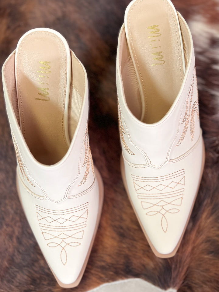 Miim Bree Ivory Western Style Boot Stitch Mule