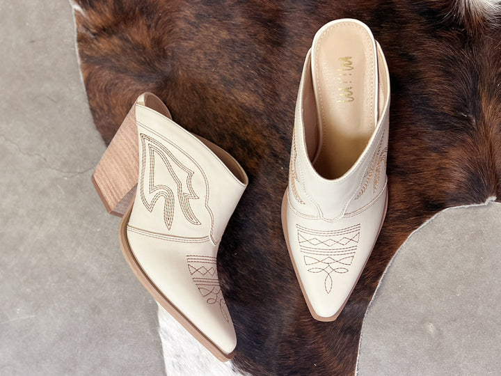 Miim Bree Ivory Western Style Boot Stitch Mule