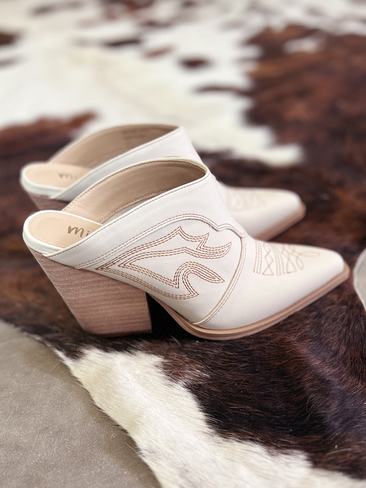 Miim Bree Ivory Western Style Boot Stitch Mule
