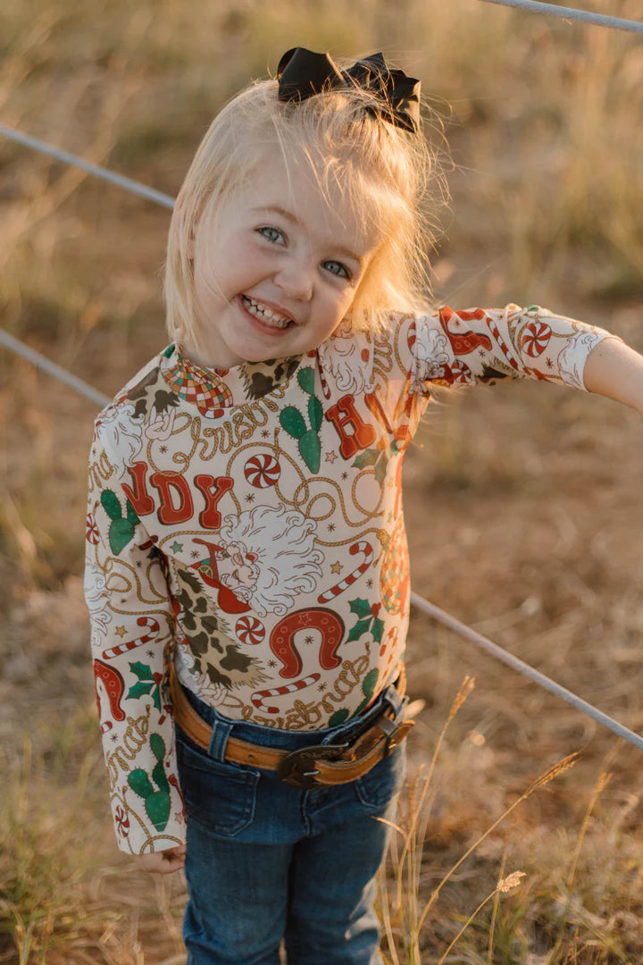 KIDS Howdy Santa Mesh Top