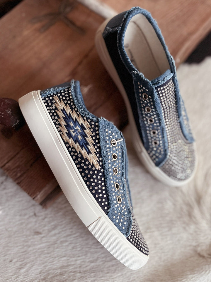 Montana West Navy Sparkle Sneakers | gussieduponline