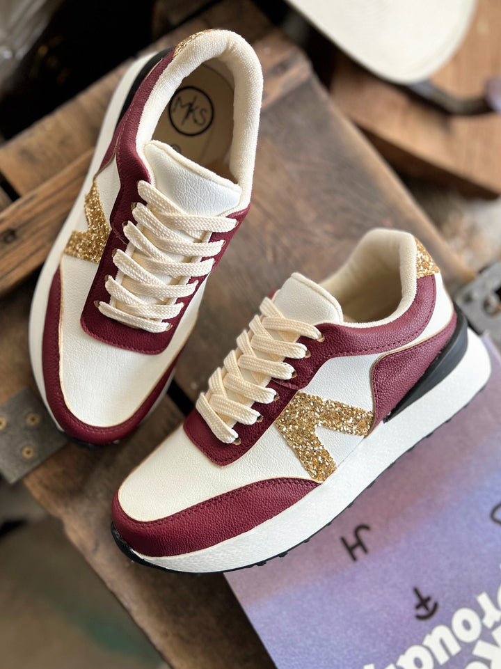 Nova Burgundy Glitter Sneakers | gussieduponline