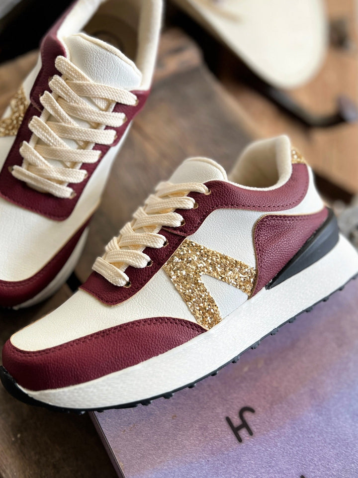 Nova Burgundy Glitter Sneakers | gussieduponline