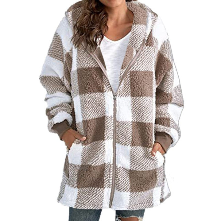 Arabella - Plaid Fleece Long Sleeve Hooded Coat