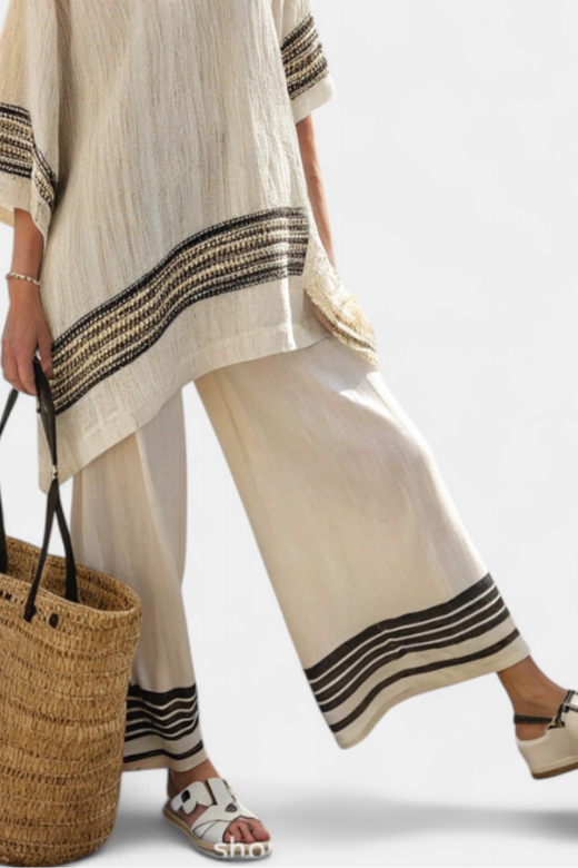 Harlowe | Elegant Black-Striped Linen Top & Flowing Pants