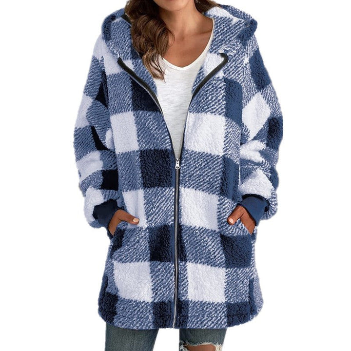 Arabella - Plaid Fleece Long Sleeve Hooded Coat