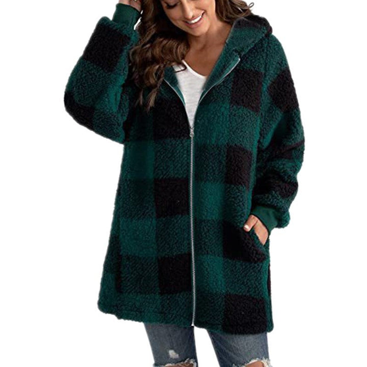 Arabella - Plaid Fleece Long Sleeve Hooded Coat
