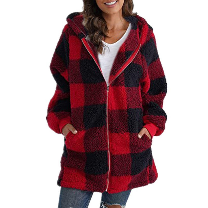 Arabella - Plaid Fleece Long Sleeve Hooded Coat