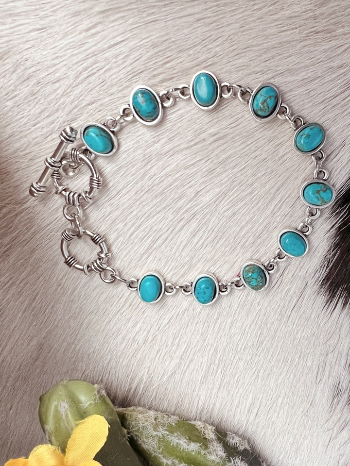 Oval Turquoise Stone Toggle Bracelet | gussieduponline
