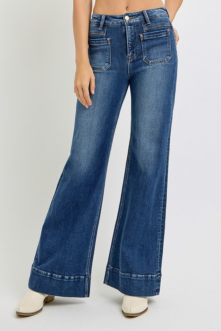 PLUS High Rise Wide Flare Patch Pocket Jeans