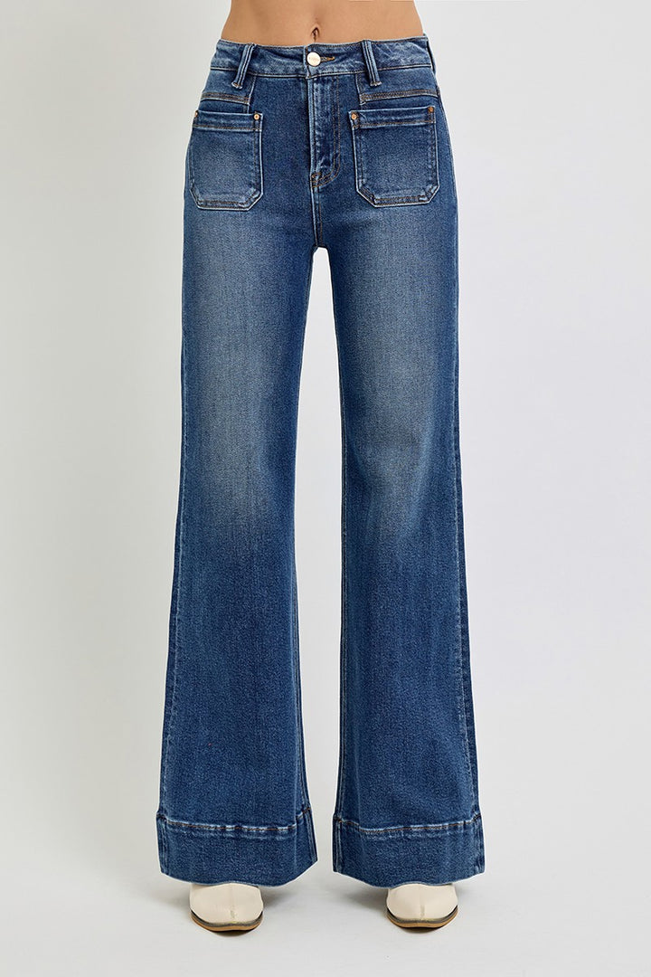 PLUS High Rise Wide Flare Patch Pocket Jeans