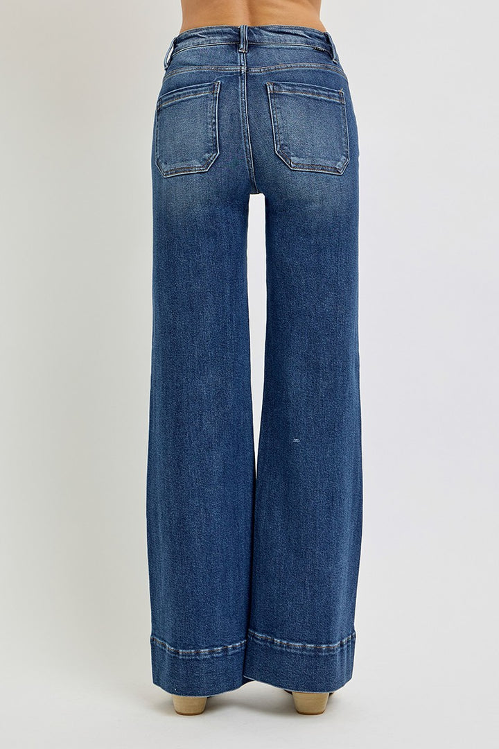 PLUS High Rise Wide Flare Patch Pocket Jeans